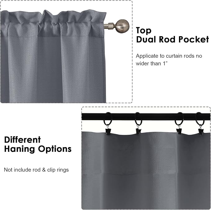 OWENIE Bob Valance Curtains 18 Inch Length 1 Piece, Faux Linen Slub Solid Dark - Image 4