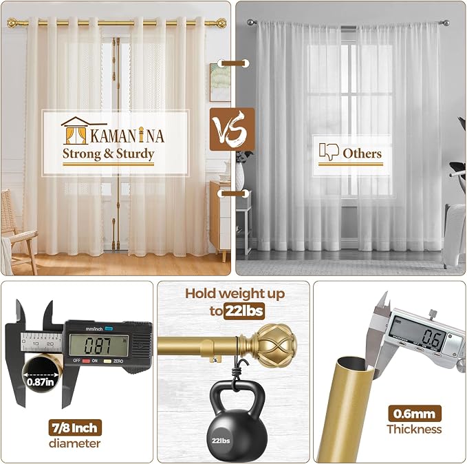 KAMANINA Curtain Rods for Windows 48 to 84 Inch, 7/8 Inch Single Decorative - Image 6