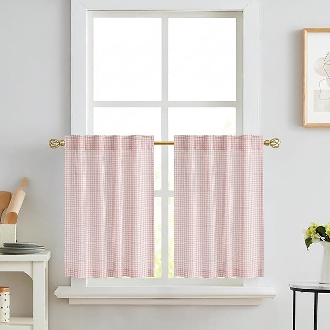 RYB HOME Kithen Curtains Rustic Plaid Cafe Valance, Classic Short Checkered - Image 8