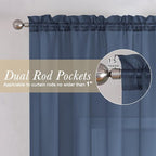 Lecloud Navy Blue Window Valance 14 Inches Long 2 PCS, Solid Voile Blue - Image 3