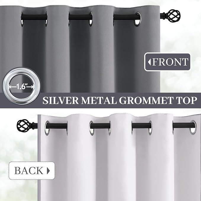 Yakamok Grey Room Darkening 100% Blackout Curtains Grommet Window Treatments - Image 3