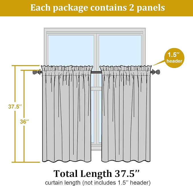 OWENIE Short Lemon Sheer Curtains 36 Inch Length 2 Panels Set, Kitchen Tiers - Image 2