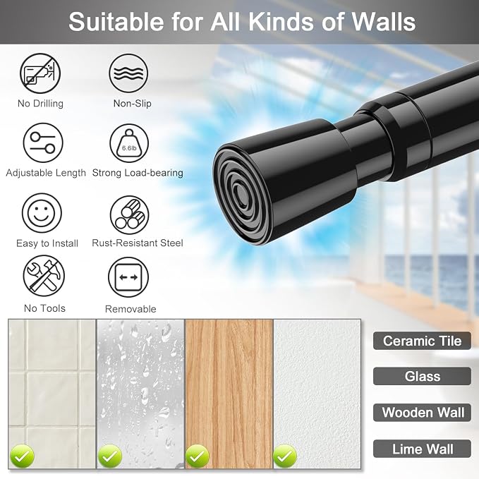 AIZESI Spring Tension Rods Adjustable Tension Curtain Rod Small Tension Rod No - Image 3