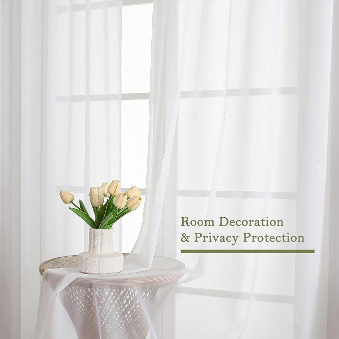 Lecloud White Sheer Curtains 90 Inches Long 2 Panels, Light Filtering Airy - Image 6