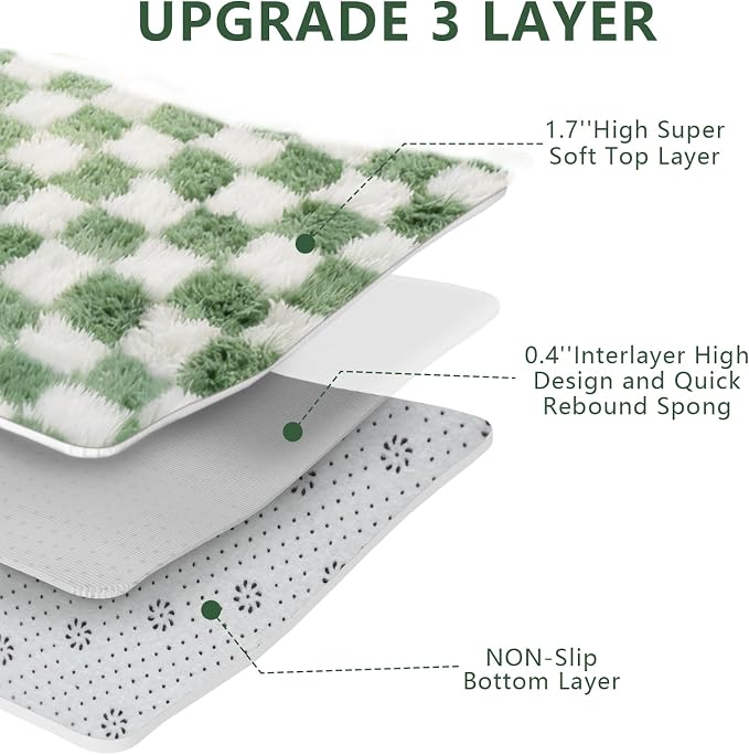 Area Rugs for Bedroom Living Room, 4x6 Green and White Fluffy Soft Checkered - Image 5