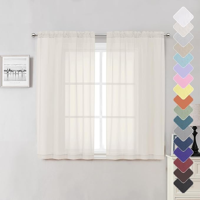 Lecloud Short Sheer Curtains 54 Inches Length 2 Panels, Light Filtering Voile by Lecloud