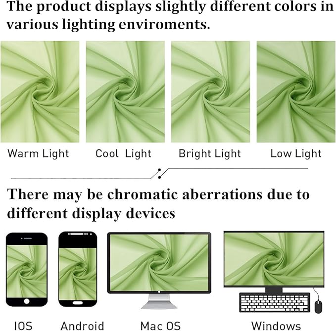 Lecloud Lime Sheer Curtains 63 Inch Length 2 Pcs, Lightweight Solid Transparent - Image 4