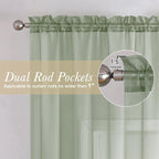 Lecloud Sage Green Sheer Curtains 96 Inches Long 2 Panels, Solid Airy Voile - Image 4