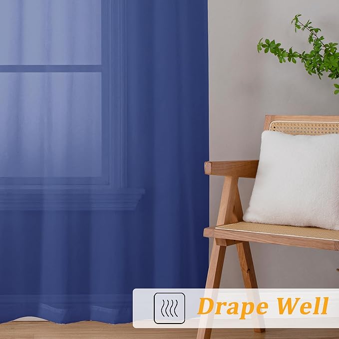 Gwine Royal Blue Sheer Curtains 72 Inches Long 2 Panels Set - Image 6