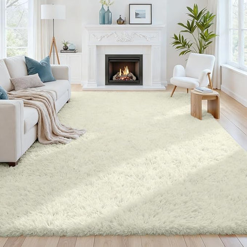 6x9 Area Rugs for Living Room Rug: Soft Fluffy Shag Cream White Rugs for Bedroom by CarpetAddColortoYourLife