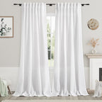 Nanspring White Linen Curtains for Living Room 101 Inches Long Extra Long Back by Nanspring