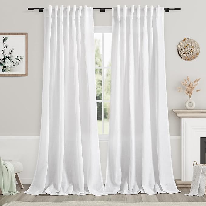Nanspring Linen White Curtains 118 Inch Extra Long by Nanspring