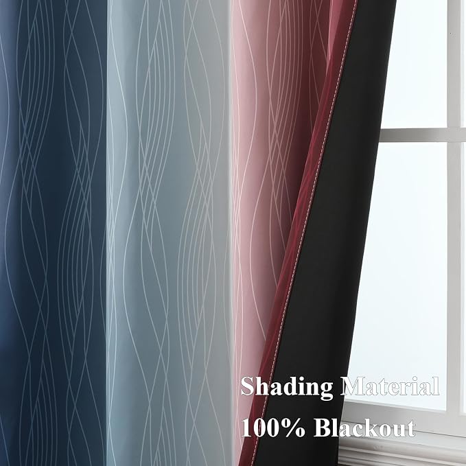 Estelar Textiler Navy Blue and Burgundy Red Ombre Blackout Curtains 90 Inch - Image 5