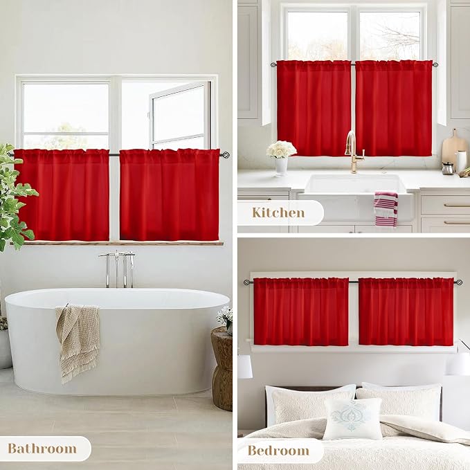 HOMEIDEAS Christmas Non-See-Through Red Privacy Sheer Kitchen Curtains - Image 8