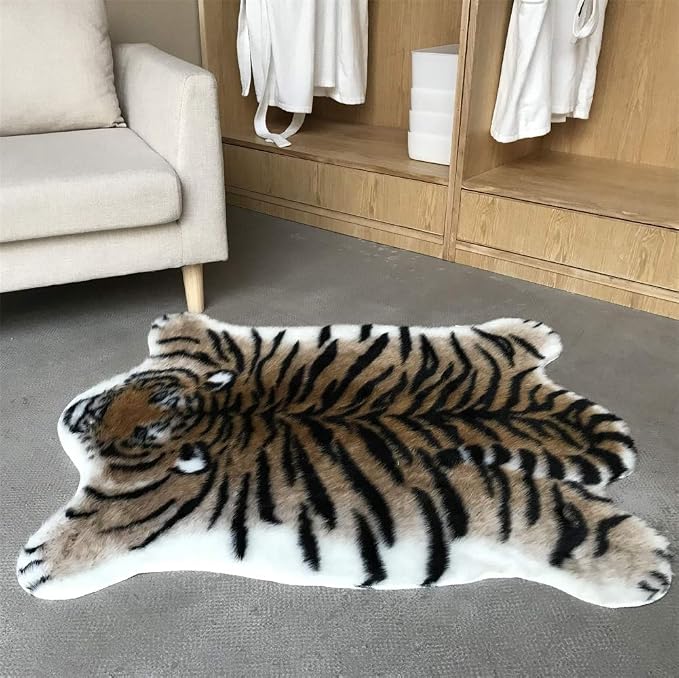 Tiger Print Area Rug Faux Cowhide Skin Hide Animal Printed Rugs Cute Carpet - Image 4