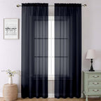 Lecloud Black Sheer Curtains 90 Inches Long 2 Panels Set, Privacy Voile Light by Lecloud