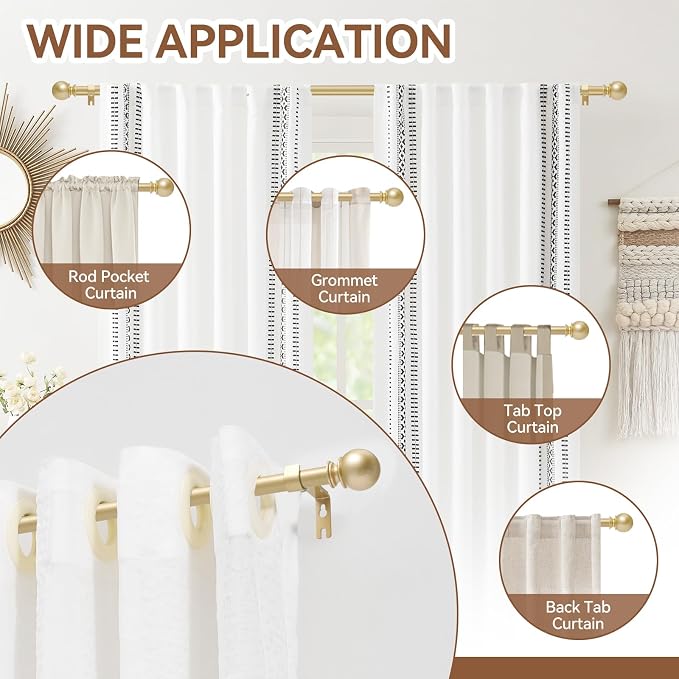 Gold Curtain Rod for Windows 30 to 60 Inch, 2 Pack 5/8 Inch Diameter Adjustable - Image 6