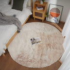 Ghouse Faux Rabbit Fur Round Rug 8ft Light Brown Beige Round Rugs - Image 2