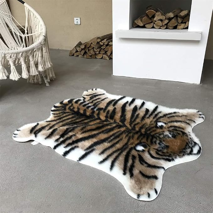 Tiger Print Area Rug Faux Cowhide Skin Hide Animal Printed Rugs Cute Carpet - Image 6