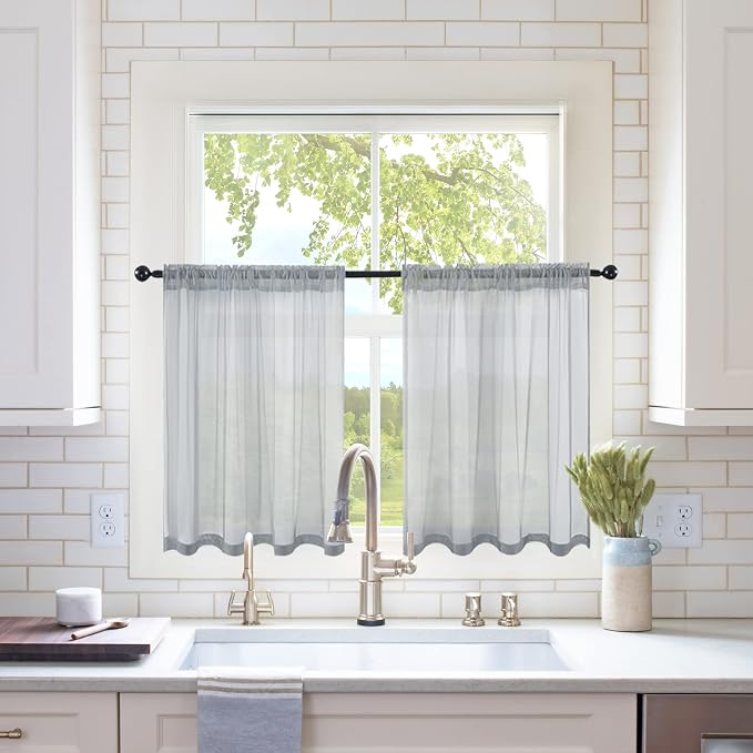MIULEE 2 Panels Kitchen Tiers Half Window Sheer Curtains Rod Pocket Translucent by MIULEE
