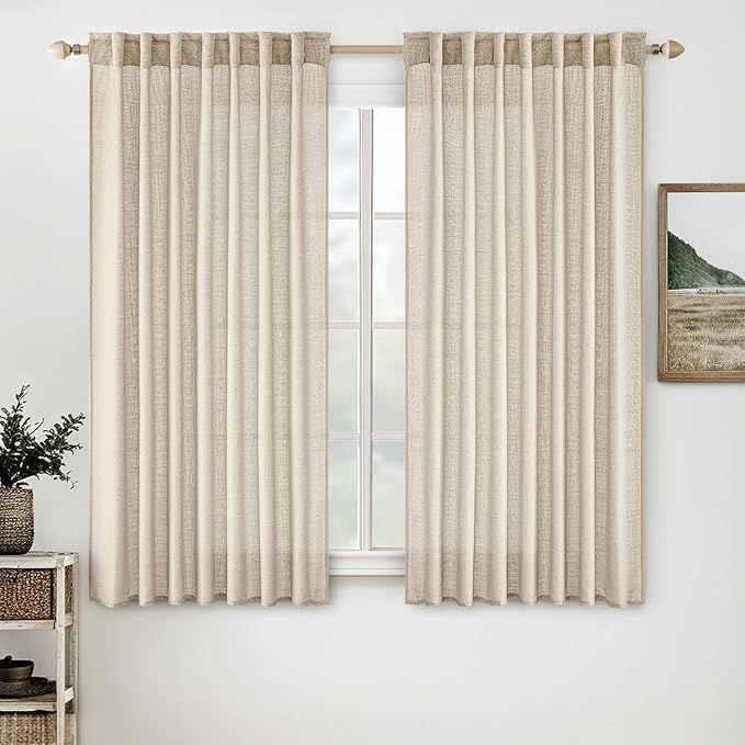 MIULEE Light Taupe Linen Curtains 45 Inch Length 2 Panels by MIULEE