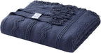 BOURINA Navy Throw Blanket 50 x90 Inches Throw Textured Solid Soft Sofa Throw - Image 6