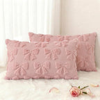 decorUhome Pink Bow Pillow Covers Set of 2 Coquette Aesthetic Cute Preppy Plush by decorUhome