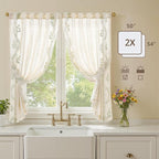 jinchan Belrose Linen Floral Cafe Curtains 54 Inch Length Embroidered Farmhouse - Image 5