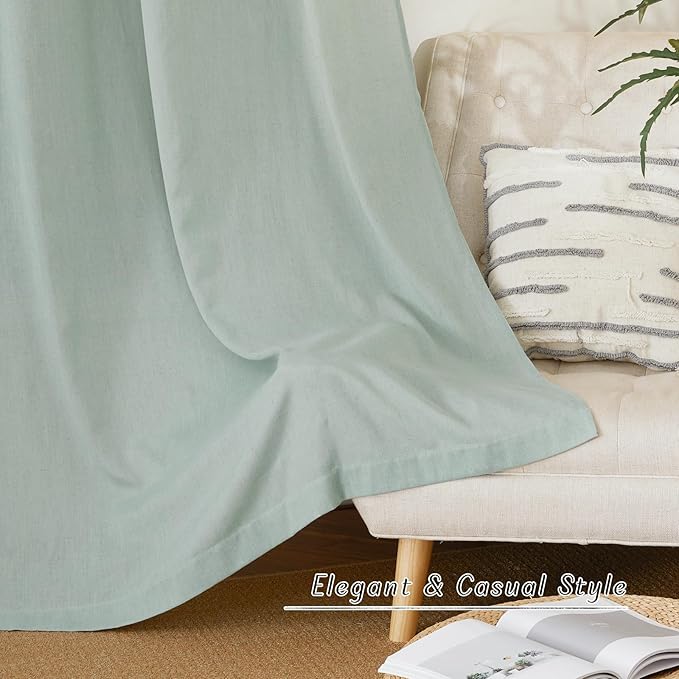 NICETOWN Thick Linen Sage Green Curtains 84 inch Length 2 Panels, Grommet Linen - Image 6