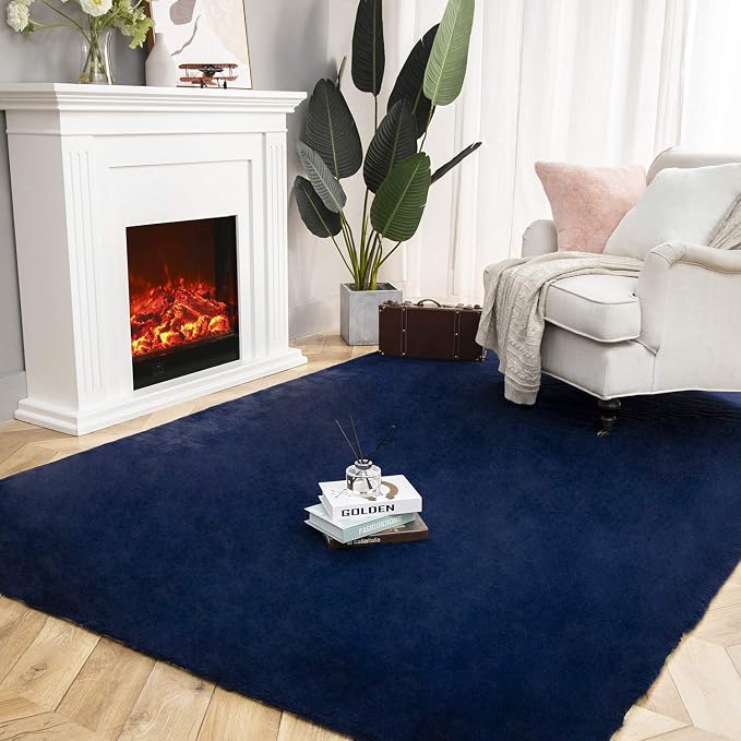 Ashler Faux Fur Rug, Ultra Soft Faux Rabbit Fur, Dark Blue Area Rugs, 6 x 9 - Image 2