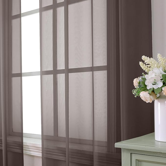 Aiyufeng Chocolate Sheer Curtains 54 Inches Long 2 Panels, Solid Voile Top Dual - Image 6