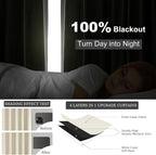 Topfinel 105 Inches Long Custom Black Out Thick Linen Drapery Panels, Cream - Image 6