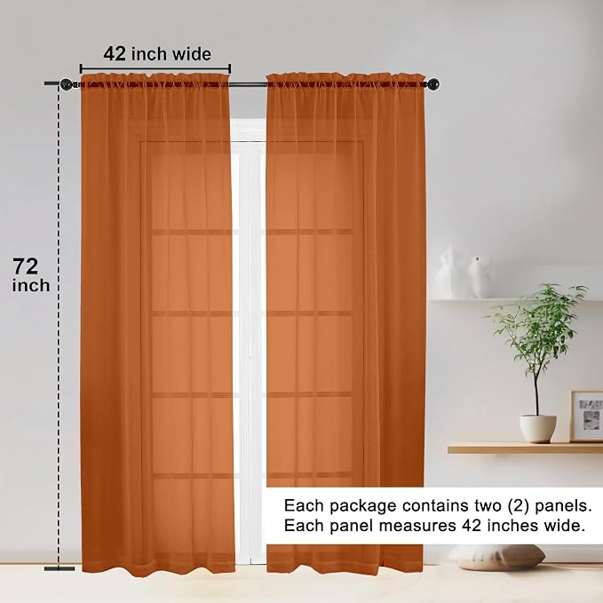 OWENIE Sheer Curtains 72 Inches Long 2 Panels Set, Light Filtering Sheer - Image 2