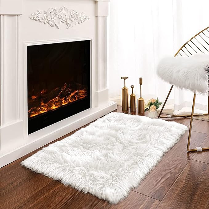 Latepis White Sheepskin Rug 2x3 Faux Fur Sheepskin Rug by Latepis