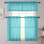 Kitchen Curtains 24 Inch Length Tier 2 Pieces, Turquoise Sheer Curtain Solid - Image 8