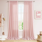 Nanspring Pink Linen Curtains 96 Inches Long 2 Panels Set by Nanspring