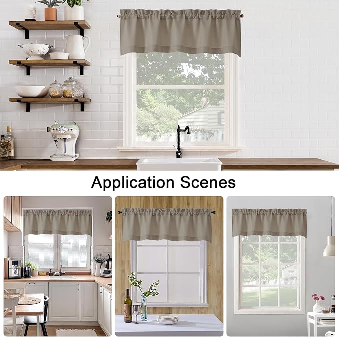 Chyhomenyc Stone Beige Valance for Windows, Light Filtering Faux Linen Solid - Image 6