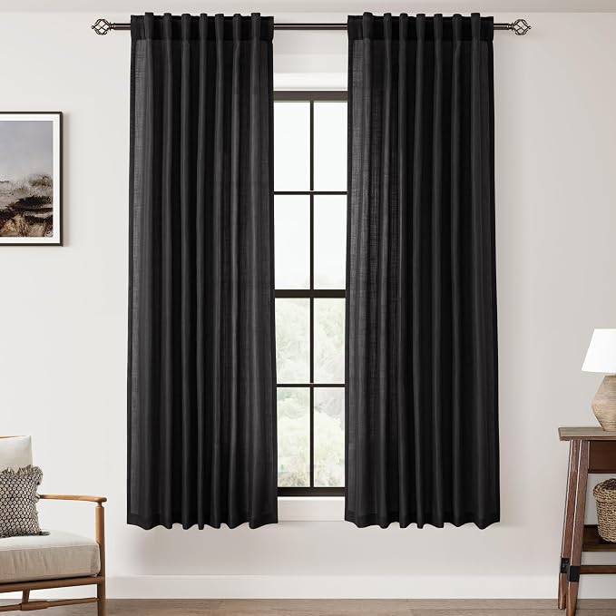 Black Linen Curtains 63 inches Long by Jolilight