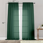 Hunter Green Sheer Curtains for Bedroom Living Room 96 Inches Long 2 Panels - Image 2