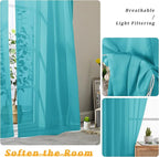 Gwine Turquoise Sheer Curtains 30 Inch Length, Short Light Filtering Voile - Image 4