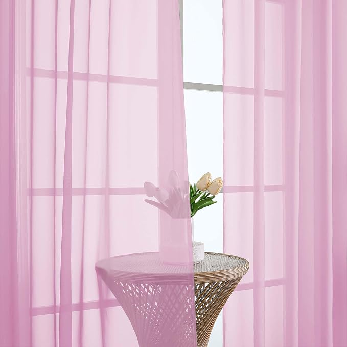 OWENIE Sheer Curtains 84 Inches Long 2 Panels Set, Sheer Pink Curtains - Image 6