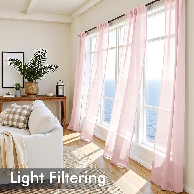 MIULEE Blush Pink Sheer Curtains 84 Inches Long, 4 Panels Set, Light Filtering - Image 4