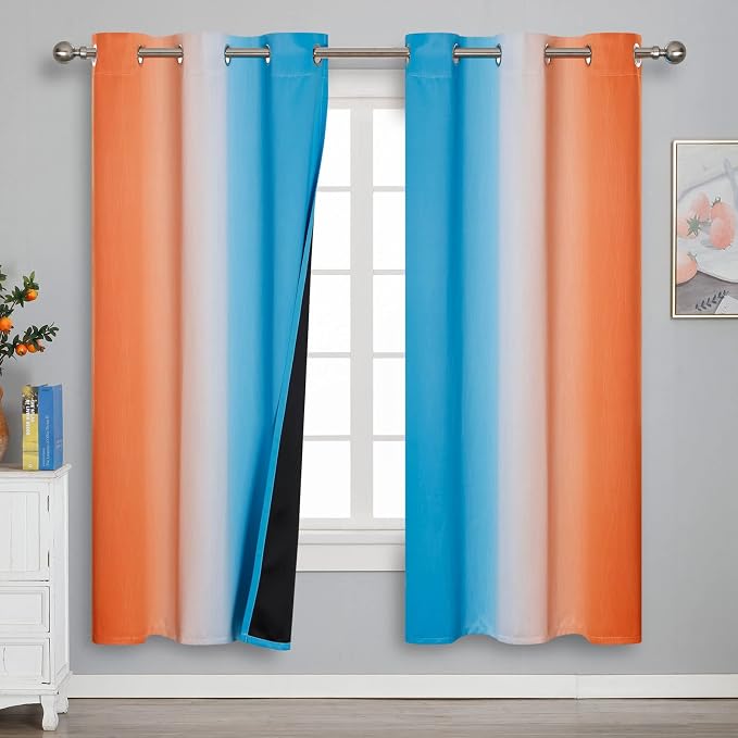 Ombre Orange and Blue Blackout Curtains 72 Inch Length 2 panels, Full Room by ESTELARTEXTILER
