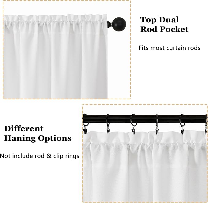 OWENIE White Valances for Windows 1 Pcs, Light Filtering Textured Farmhouse - Image 4