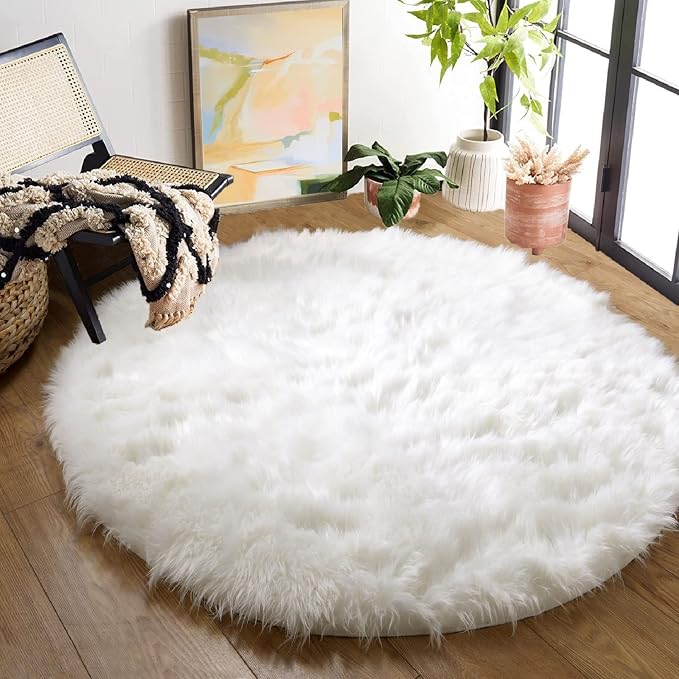 ORINOVA White Round Rugs 6.6ft Large Faux Sheepskin Washable Fur Area Rugs - Image 6