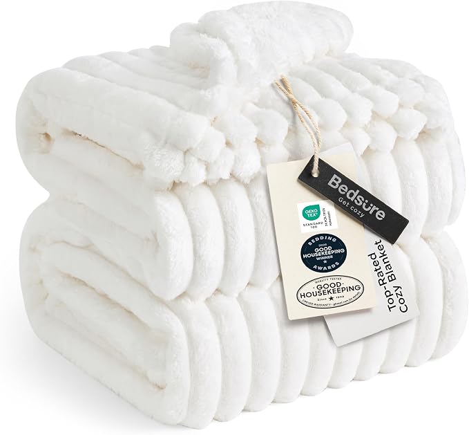Bedsure GentleSoft California King Size White Fleece Blanket by BEDSURE