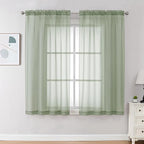 OVZME Light Green Sheer Curtains 63 inch Length 2 Panels Set by OVZME