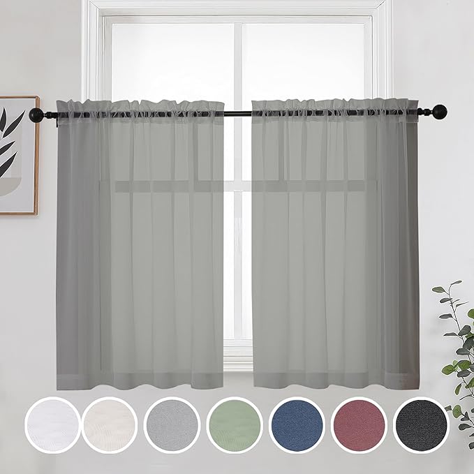OWENIE Short Sheer Curtains 30 Inches 2 Panels Set, Kitchen Tiers Light by OWENIE