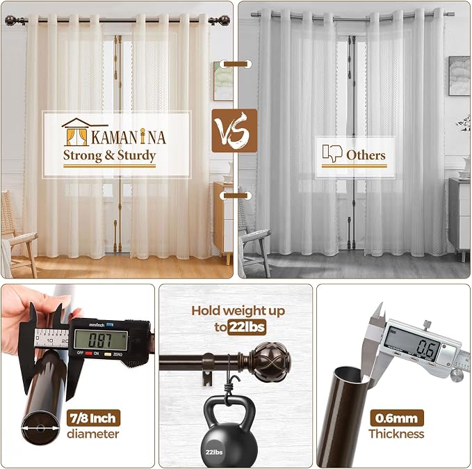 KAMANINA Curtain Rods for Windows 72 to 144 Inches Long Heavy Duty Curtain Rod - Image 7
