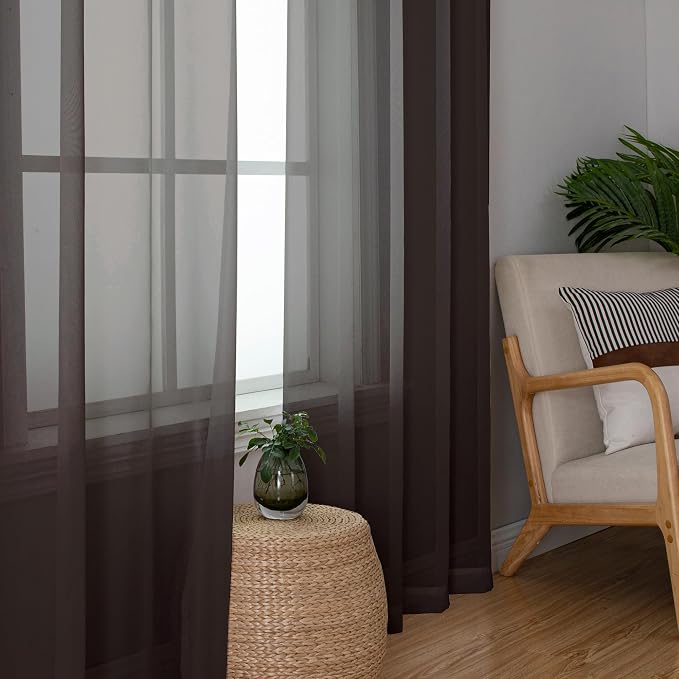 Simplebrand Chocolate Sheer Curtains 96 Inches Long, Light Filtering Rod Pocket - Image 5